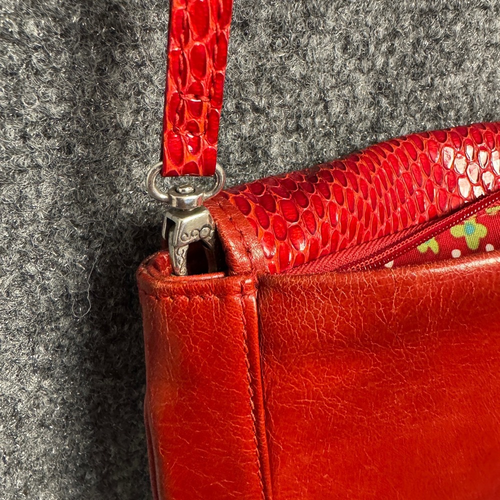 Vintage Brighton Red Snakeskin Embossed Leather Crossbody Flap Bag Silver Heart - Picture 12 of 16